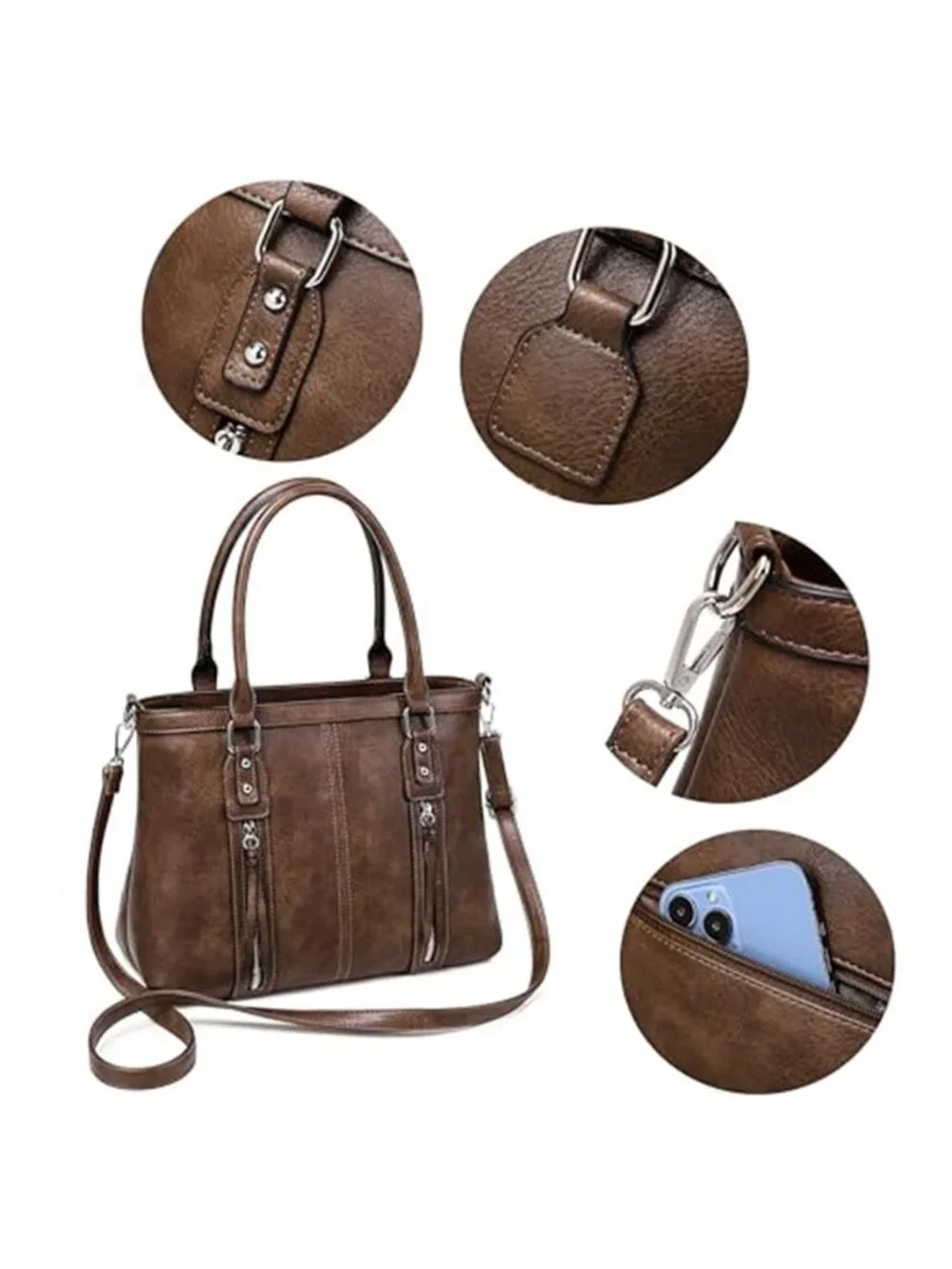 Womens Vegan Leather Hobo Bag Crossbody Shoulder Purse Multi Pocket Handbag